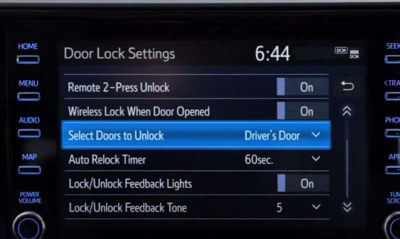 smart key push to start- door lock settings on touch screen