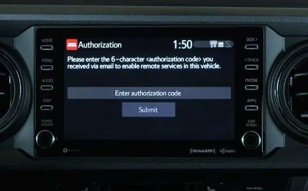 toyota remote connect- enter authorization code